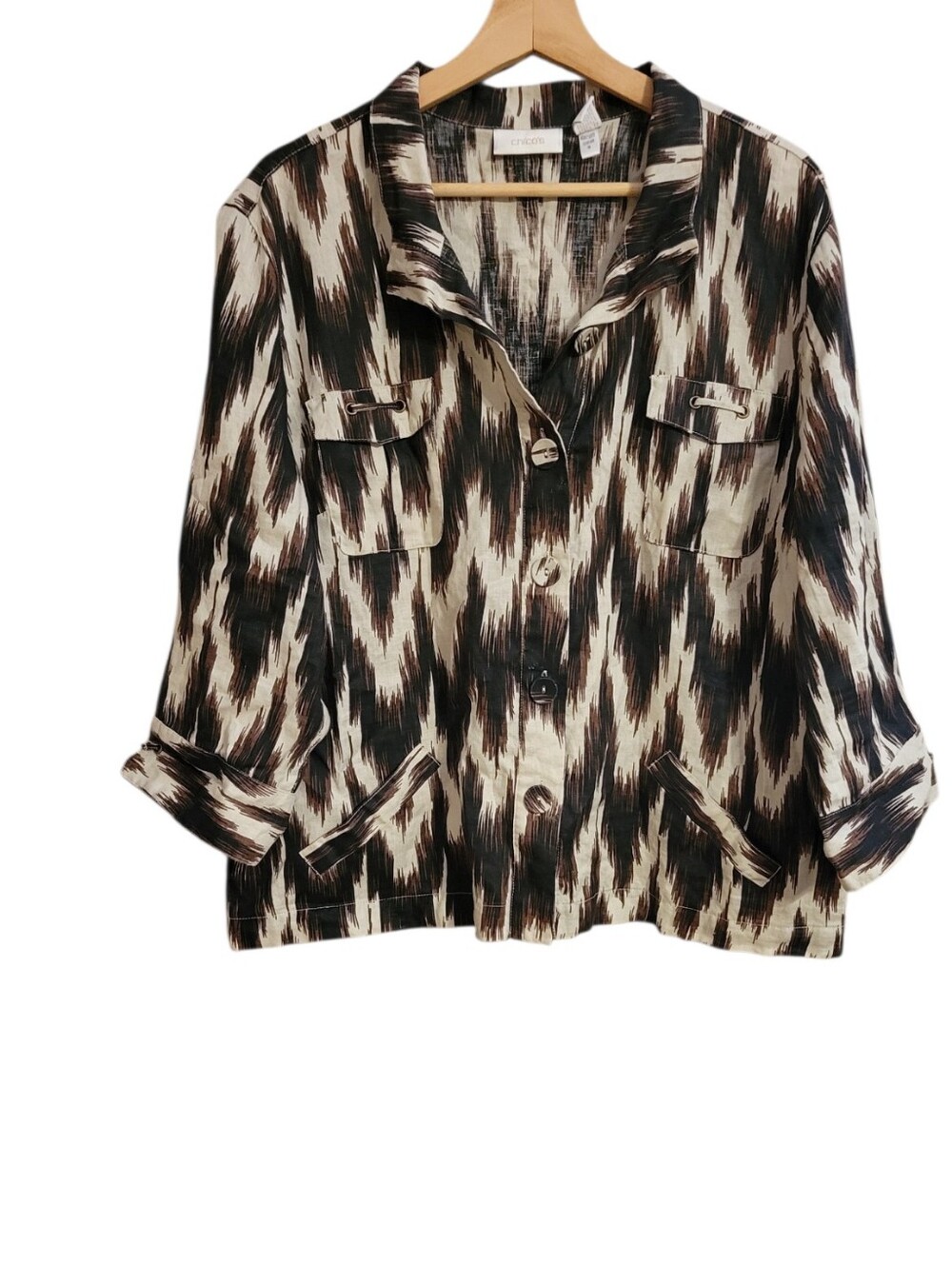 Chico's Brown Ikat Linen Shirt Jacket